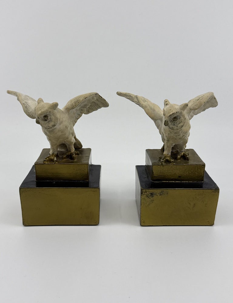 Item #1270 Winged Owl Bookends. Pompeian Bronze Company.