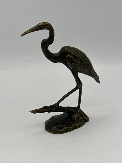 Handmade Bronze "Egret / Heron on Log" Catalog #216 SIGNED. Scott Nelles.