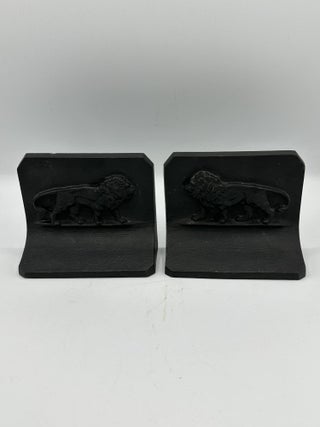 Item #559 Vintage Cast Iron "Walking Lion" Bookends. Bradley and Hubbard