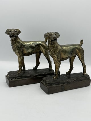 Item #807 "AIREDALE" Sculptural Bookends Numbered and Signed by Paul Herzel. Pompeian Bronze Company